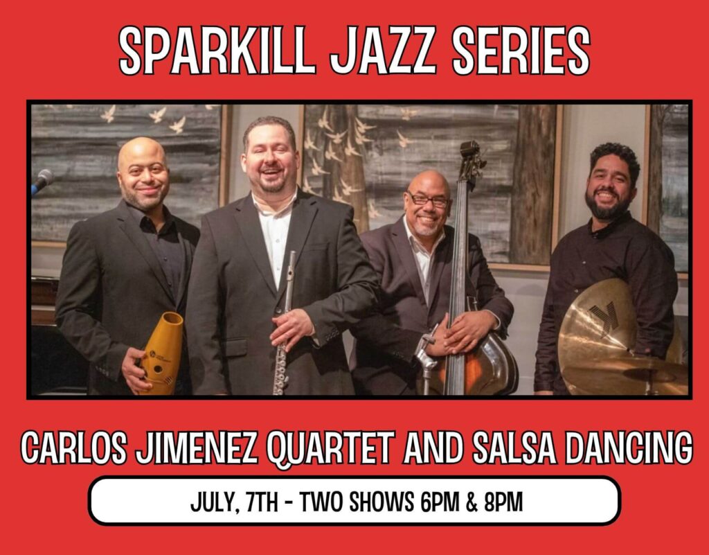 sparkill jazz series carlos jimenez quartet and salsa dancing event poster